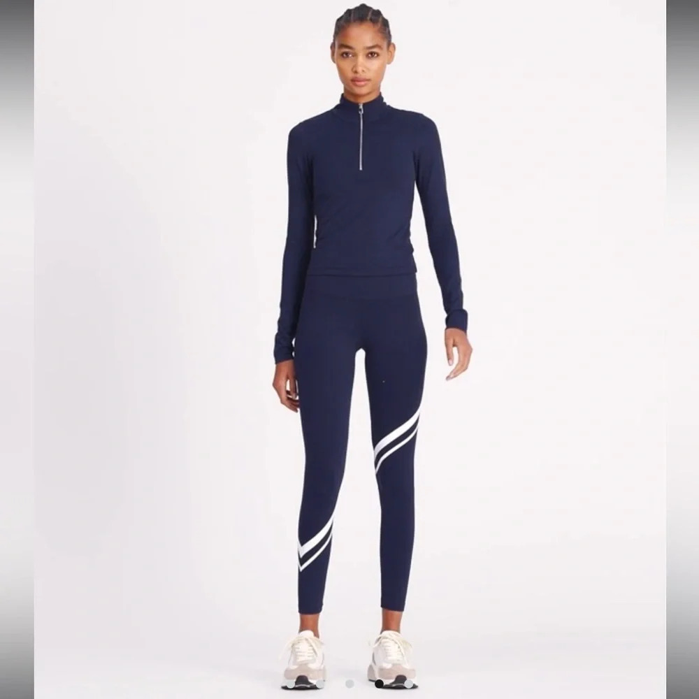 Tory Burch Navy Half-Zip Athletic Jacket with White Stripe Accents